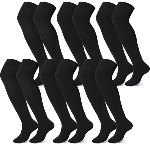 Hicarer 6 Pairs High Baseball Socks over Knee Football Softball Sock Youth Combo Long Sport Men Tube Socks Women(L,Black)