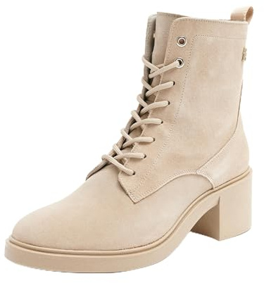 Tommy Hilfiger Botines Mujer Suede Mid Heel Laceup con tacón, Beige (Beige), 41