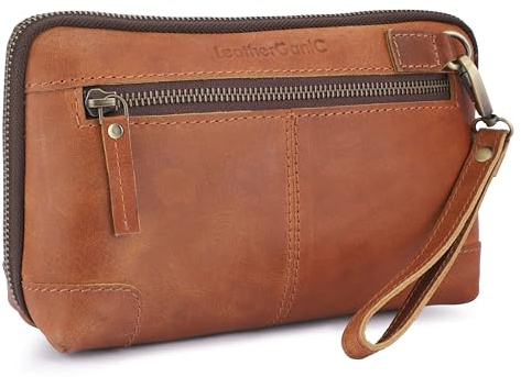 Leatherganic Kosmetiktasche, Reise-Organizer-Tasche, tragbare Tech-Tasche mit Reißverschluss, Leder-Kulturbeutel für Damen und Herren, Kordel-Aufbewahrungstasche, großes Dopp Kit, Make-up-Tasche