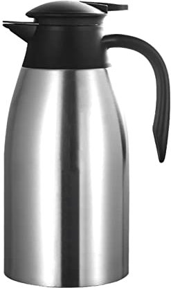 2 Liter Kaffee Tee Karaffe aus Edelstahl, Vakuumisolierte Wasserkanne Kaffee Tee Milchkanne Thermokanne für Zuhause und Büro, Kanne für heiße und Kalte Getränke Tropffrei, Silber