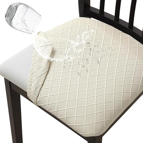 Hopelit Stuhlhussen 6er Set, Jacquard Esszimmerstühle Stuhlbezug Mit TPU Folie Wasserdicht, Hussen Für Stühle Abnehmbare Waschbar Stretch Für Küchenstühle Restaurant - Raute Beige