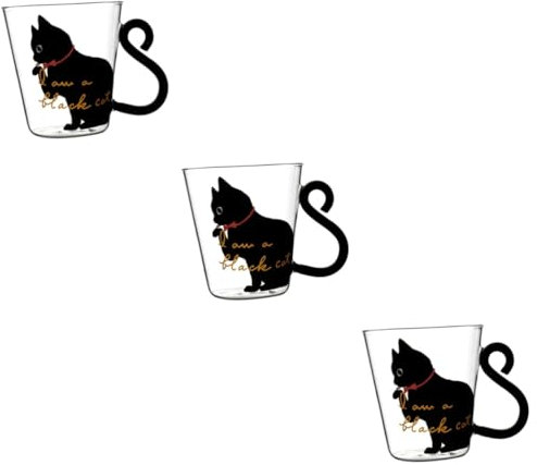 Cabilock Lot De 3 Tasses En Verre De 250 Ml Avec Poignée Motif Chat Résistantes À La Chaleur Pour Café Et Thé
