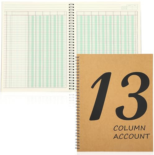2 Pcs 13 Column Ledger Book 8.5 * 11inch Account Book Notebook Columnar Pad Columnar Pad 13 Columns Premium Analysis Pad Kraft Paper Cover 100 Pages for Personal Use Small Business(50 Sheet)