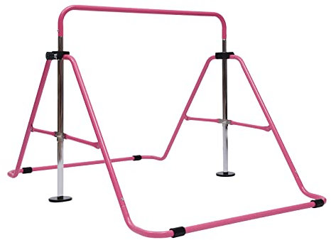 DAOHHFO Gymnastikräcke, gymnastik, barn, gymnastik, barer för barn med justerbara höjder, lämplig för barn i åldrarna 3–6 år, vikbar gymnastikhylla, inomhus (rosa)