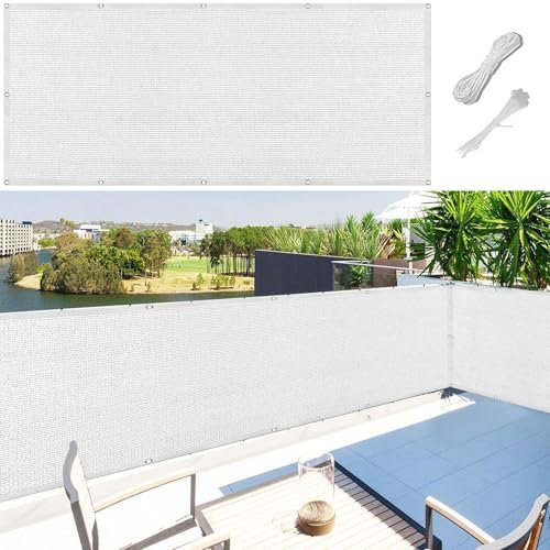 Balkon Sichtschutz 80 x 120 cm Blickdichte Wind Uv-Schutz Balkonverkleidung Sichtschutzzaun Reißfest, mit Ösen Kabelbinder für Balkongeländer, Terrasse Garten, Weiß