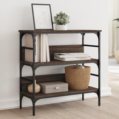 FENLAX Konsolentisch mit Ablagen 75x32x75 cm Akzenttisch Side Table Wohnzimmermöbel Beistelltisch Flurtisch mit Ablagen Eingangstisch Ausstellungstisch Holzwerkstoff&Metall Braun Eichen-Optik