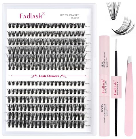 FADLASH DIY fransförlängningssats Volym individuella fransar, franslim och tätning, klusterfransar för nybörjare 3PCS 40D+50D 0,07 D Curl 8-16mm naturlig fransförlängningssats