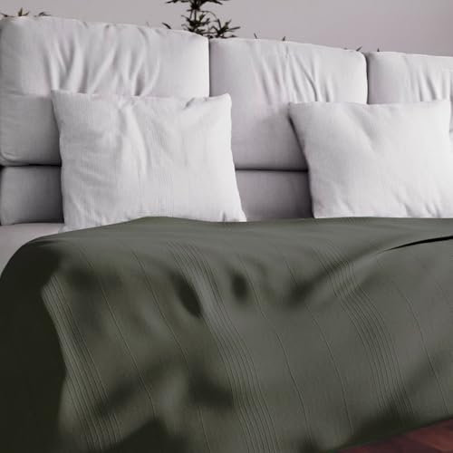 Soleil d'ocre, Adele, Couvre lit, jeté de canapé, Coton, Kaki, 180x220 cm