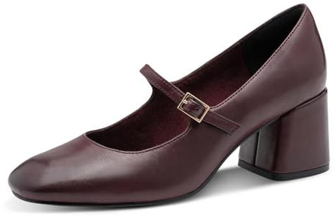 Marco Tozzi Damen Mary Janes aus Leder mit Blockabsatz, Rot (Bordeaux), 38 EU