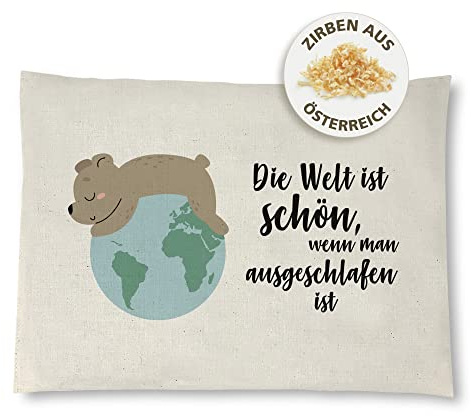 reelax.me Zirbenkissen 26x19 cm - Zirbenholz Kissen aus Baumwolle gefüllt mit Zirbenholzspänen aus Österreich - Handgemachtes Zirbenholz Produkt Motiv Bär