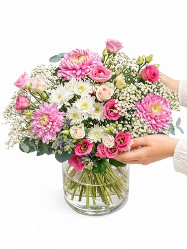Blumenstrauß Vielen Dank in RosaWeiß, mit Disteln, Eukalyptus, Schleierkraut