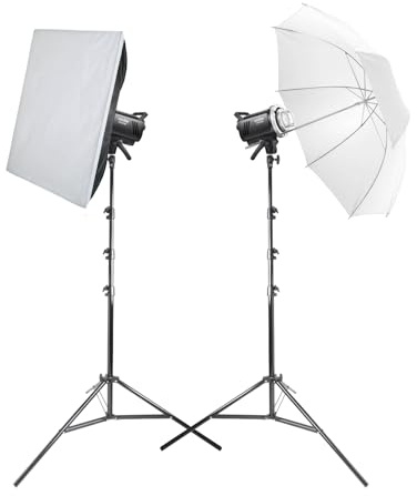 GODOX MS200-V Studio Flash Twin Lighting Kit - 200W, 5800±200K, Bowens S-Type Fitting, Light Weight: 1.3kg, 60x90cm Softbox, 35cm Depth, 40 Umbrella, 79-240cm Stand Height, 5kg Max. Load Capacity