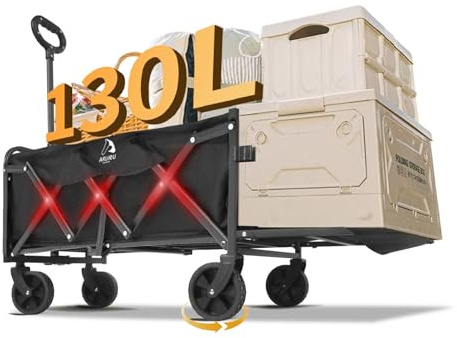 ARURU Faltbarer Bollerwagen 130L 150KG – Mit Heckklappe & Becherhalter,Gartenwagen Für Camping, Strand, Outdoor, Hunde, Einkaufen, Garten