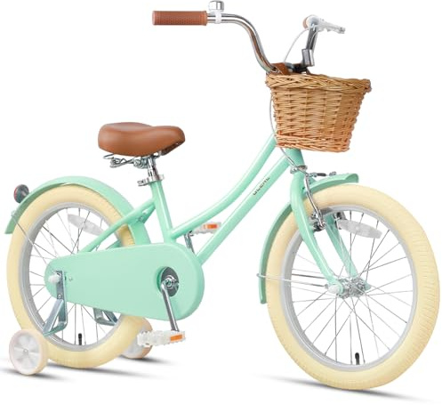 Glerc 18 Zoll Kinder Mädchen Fahrrad für 5 6 7 8 9 Jahre alt klein mit Baske, Mintgrün