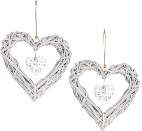 2Pcs Heart Wall Decor, Artificial Wicker Heart Wreath Hanging Rattan Decoration Wreath Ornament for Wedding Party, Home Bedroom Decor