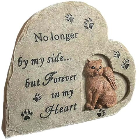 Milisten Pierre Commémorative en Résine pour Chat Forme Cœur Ange, Statue Décorative de Jardin Extérieur, Ornement Funéraire pour Animaux de Compagnie, Souvenir Consolateur
