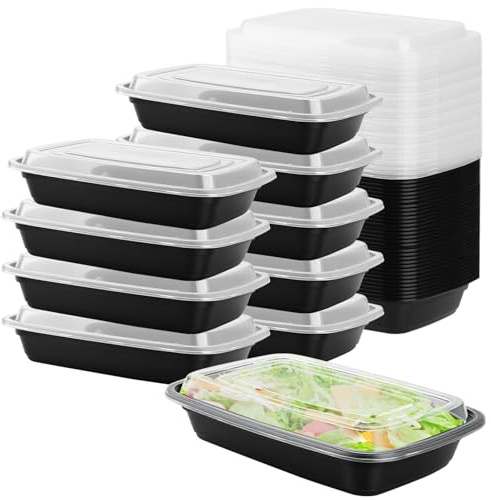 SEUICYNE Pack of 50 1-Compartment Meal Prep Containers, 750 ml Meal Box with Lid, Plastic Meal Prep Container, Lunch Bento Boxes, Lunch Box, Food Box for Takeaway, Food, Freezer, Microwave