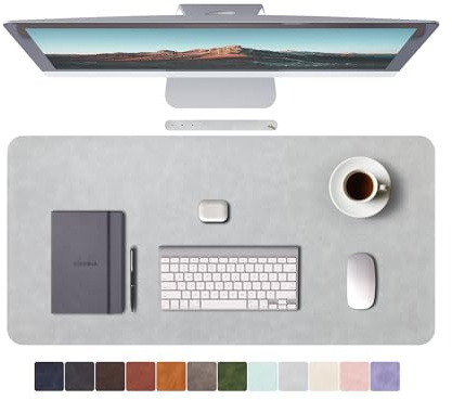 Schreibtischunterlage aus Leder, extra großes Mauspad für Gaming & Büro, rutschfeste wasserdichte Schreibtischunterlage, Vintage-Stil, Tastatur-Mauspad (Light Grey, 90 x 43 cm)