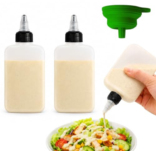 2 Stk Kleine Squeeze Flasche 120ml, Ölflasche Quetschflaschen für Gewürze Soßenflaschen, Ölspenderflasche, Saucenflasche, Ölspender für Camping Gewürze Küche Öl Essig Ketchup Flasche, mit Trichter