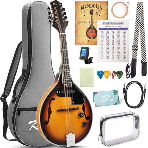Mandolin Instrument A Style, Electric Acoustic Mandolins Instrument Kit 8 String with Tuner Strap Gig Bag Chord Chart for Beginners Adults Teens Youth Kid
