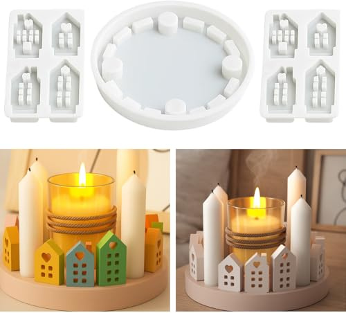 3 Stück Silikonformen Gießformen, Kerzenhalter Mit Herz Und Haus Motiv, Raysin Ideal Für DIY Kerzenherstellung, Hochwertige Silikonformen Für Kreative Projekte, Gießformen Silikon