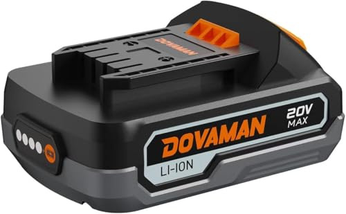 DOVAMAN B100 Batterie lithium-ion 20 V 2,0 Ah compatible avec perceuse-visseuse sans fil TITANCE X6, visseuse à percussion TITANCE X7, DCT01A coupe-cloison sèche et LE20 (batterie uniquement)