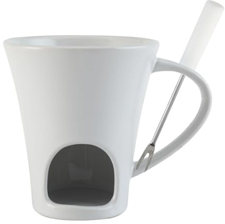FytStycale Fondue Chocolat Bougie, Mug à Fondue au Chocolat en Céramique, Pot de Fonte pour Réchauffer Chocolat, Beurre et Fromage, Idéal Maison et Fêtes, 2025 Nouveau, Blanc avec Fourchette