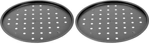 Lagostina Gustosa Teglia Pizza Forata in Acciaio Antiaderente per Forno, Nero, Diametro 32 cm (Confezione da 2)