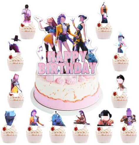 25pcs Cartoon Cake Decorations for Kids, Cake Toppers with 1 Large Happy Birthday and 24 Cupcake Toppers, Party Supplies Perfect for Kids Birthday Baby Shower