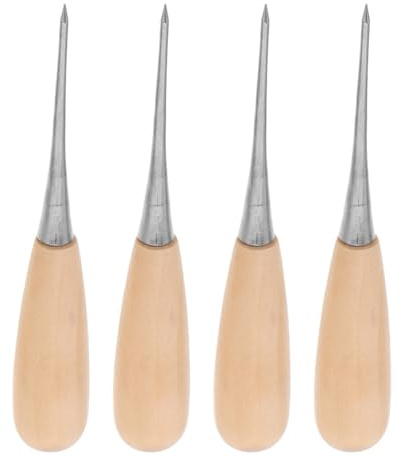 DIYEAH Set 4 Pezzi Punteruoli per Punzonatura Manico in Legno di Zucca Strumenti per Cucito e Lavorazione Pelle Accessori Portatili per Artigianato Fai da Te e Rilegatura Professionale