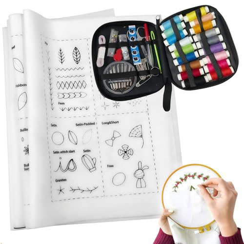 Bafutayawa Libro de Bordado, Set de Bordado para Adultos & Kit de Bordado, Libro de Bordado en Tela de Lino DIY para Principiantes, Conjunto Creativo de Manualidades