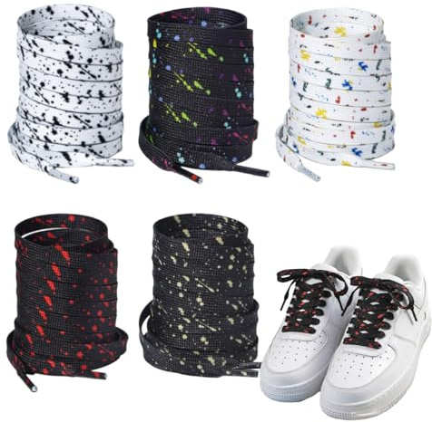 Guiguishiny 5 Paires de Lacets Plats 120 cm, Lacets à Motif Artistique, Lacets de Rechange pour Baskets et Chaussures de Sport, Accessoire Mode pour Femme Homme et Adolescent