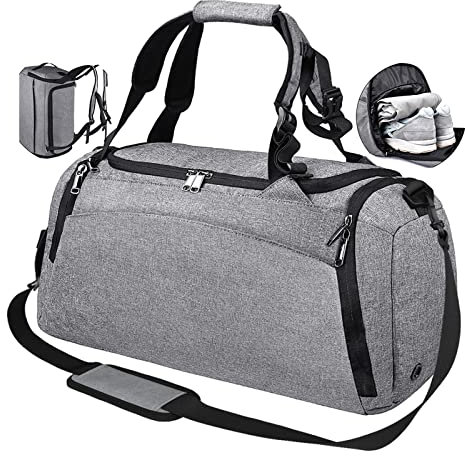 NEWHEY Borsone Palestra Borsa Sportiva con Scomparto per Scarpe Borsa da Viaggio Duffel Bag Uomo Tote Grande Impermeable 40L (Grigio)