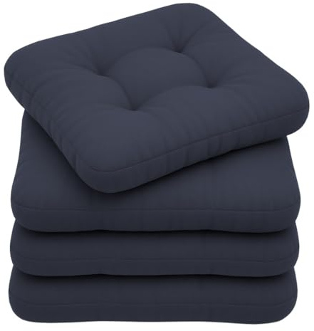 chilly pilley® 4er Set Stuhlkissen mit Bindungen – Gepolsterte, Gesteppte Sitzkissen, Wasserabweisender Stoff, In 3 Größen erhältlich, Bequeme & Stilvolle Kissen (Dunkelblau, 50 x 50 cm 4er Set)