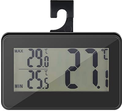 Digital Refrigerator Freezer Thermometer High Accuracy Max/Min Temperature Memory, Retractable Hanging Hook & Stand for Kitchen, Food Storage, Wine Coolers (Battery Included)