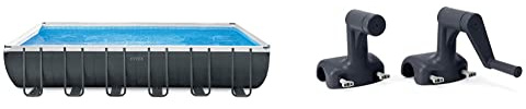 Intex kit Piscine Ultra XTR rectangulaire Tubulaire (l) 7,32 x (l) 3,66 x (h) 1,32m & Enrouleur bâche à Bulles pour Piscine rectangulaire de 2,74m à 4,88m