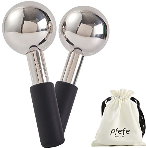 Pfefe Ice Globes for Face & Eyes, Unbreakable Stainless Steel Cryo Sticks for Beauty Routines, Facials Cold Roller Cooling Globes for Puffiness, Wrinkles, Dark Circles, Headaches