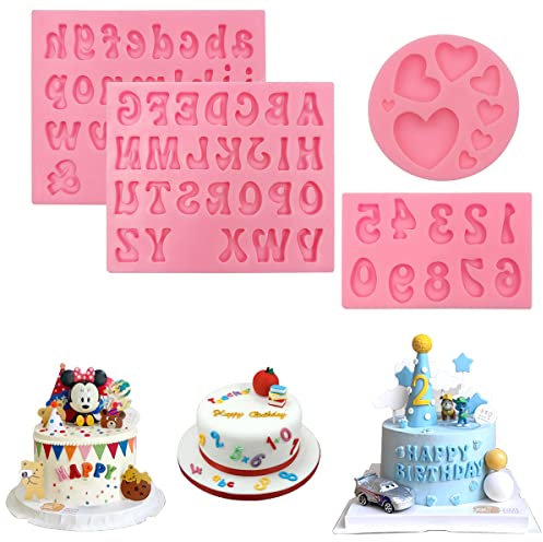 AFUNTA - Moldes de silicona con letras para chocolate, números de caramelo, moldes de fondant de corazón en mayúsculas, moldes de alfabeto minúsculas para hacer galletas y cubitos de hielo