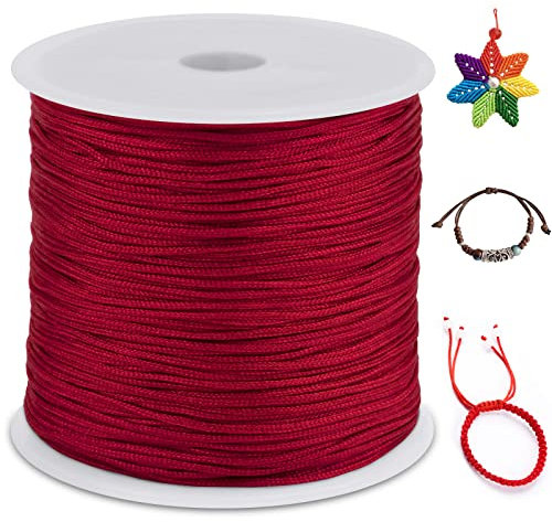 LEREATI 0.8mm Filo Nylon per Braccialetti, 100m Cordoncino per Braccialetti Coda di Topo Cordoncino Natalizio, Macrame Corda per Collane Perline Gioielli Fai da Te (Rosso)