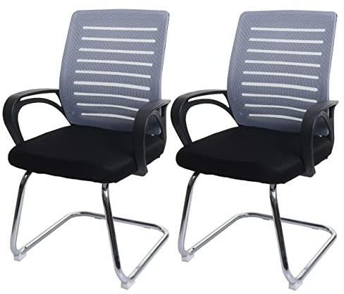 Mendler 2er-Set Konferenzstuhl HWC-K51AM, Besucherstuhl Freischwinger, 150kg belastbar Stoff/Textil - grau