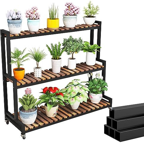 LIGUOYI Pflanzenständer Blumenständer Holz, Lagerregal Breite 80cm 100cm 120cm Metall Blumentreppe 2 Ebenen 3 Ebenen Blumenetagere Schwarz Weiß Schuhablage Display Regal Dekoständer