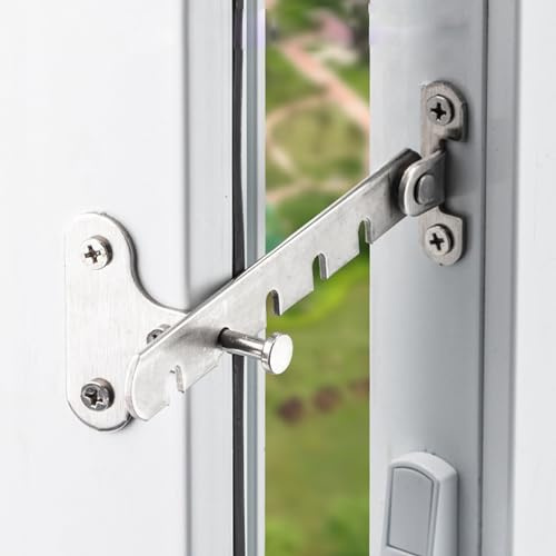 I-EASYDWW Window Restrictor Latch, 2 Pack, Window Wind Hook, Adjustable Window Safety Locks, Childproof Restrictor Safety Locks, Stainless Steel, Suitable for Various Doors and Windows, 5 Slots