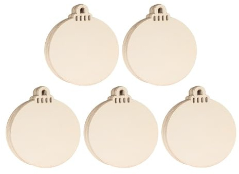 Ideen mit Herz Adornos de árbol de Navidad de madera, colgantes en blanco para pintar, bolas de Navidad, decoración para el árbol de Navidad, 9,3 x 7,9 cm, planas, 1,7 mm de grosor, paquete de 50