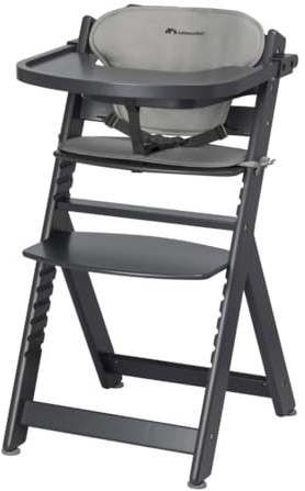 Bebeconfort Timba + Kissen, Mitwachsender Hochstuhl, 6 Monate – 10 Jahre, bis 30 kg, abnehmbares Tablett, verstellbarer Sitz und Fußstütze, kompatibel mit Timba Baby, Mineral Graphite