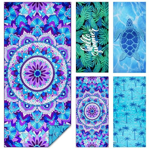 flintronic Microfiber Oversized Lightweight Beach Towel 180x80cm Extra Large Thin Sand Free Towels Travel Swim Pool Camping for Adults Women Men Beach Essentials Vacation Gift-Purple Mandala