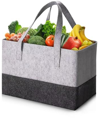 Leerweii Einkaufstasche Filztasche Shopper, 38x25x25cm Einkaufskorb Faltbar Tragetasche Shopping Bag Filzkorb Zeitungskorb Kaminholztasche Kleiderkorb Spielzeugtasche