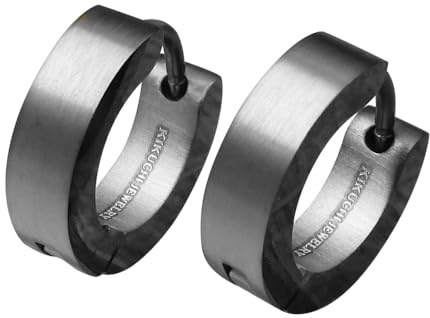 Kikuchi Herren Ohrringe Titan Stäbchen Edelstahl Klapp Creolen Kantig Pistolenfarbe Eisen schwarz Matt Hochglänzend Ø 13-18 mm auch für Damen