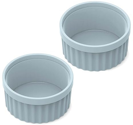 Silicone Creme Brulee Bowls, Set of 2, Souffle Moulds, Oven-Safe, Light Grey