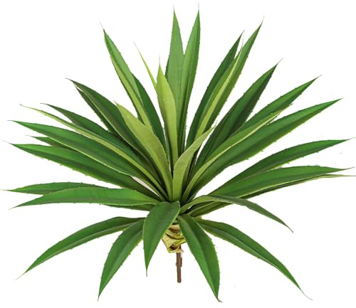 Artificial Spiked Agave Plant, Large Faux Agave Plants Indoor Outdoor UV Resistant Small Floor Plant Perfect for Front Porch Patio Indoor Home Office Decor (Middle)
