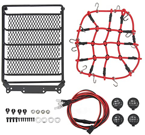 Topyond RC Car Roof Rack Basket for 1/10 1/12 1/14 RC Cars, LED Lights, Lightweight Luggage Rack for Car Roof, Enhances Realism for Night Driving